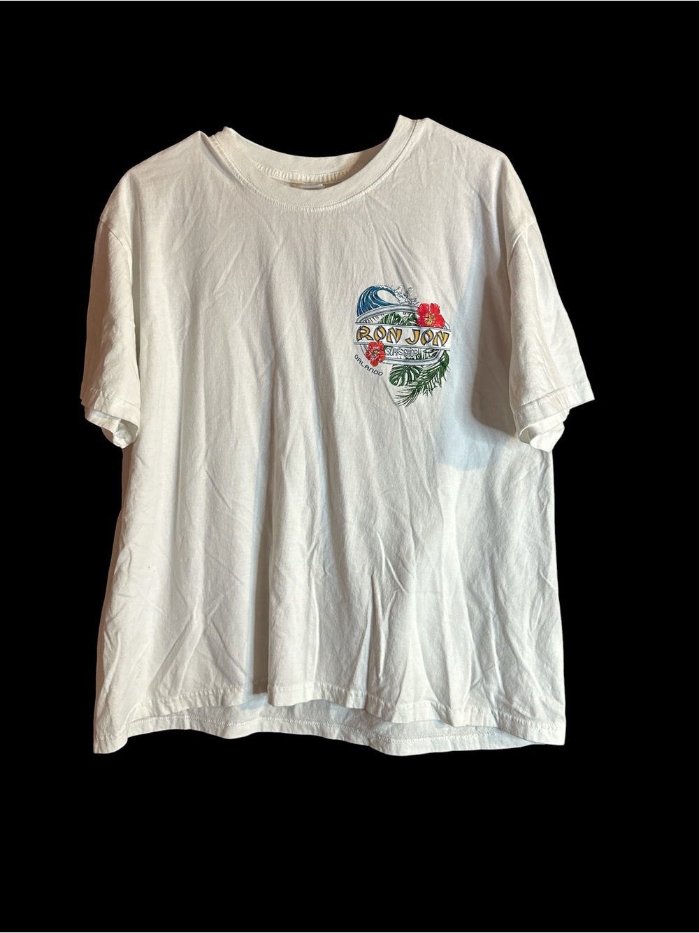 Ron Jon White Short Sleeve Tee with Tropical Chest Graphic